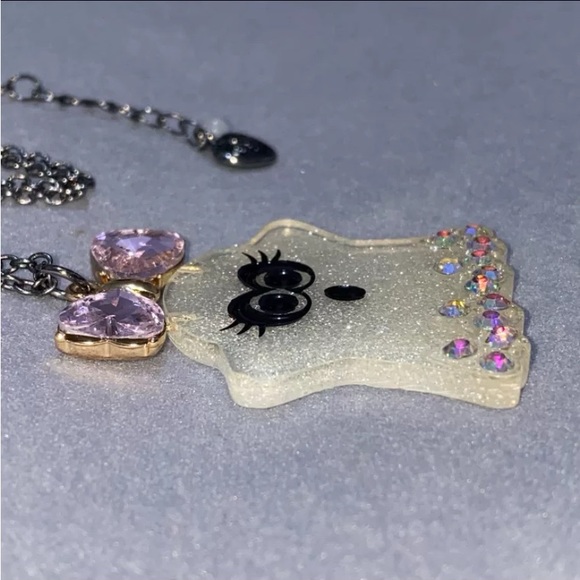 Betsey Johnson Halloween Glittery Ghost With A Pink Bow Boo To You Necklace NWT - Picture 8 of 9